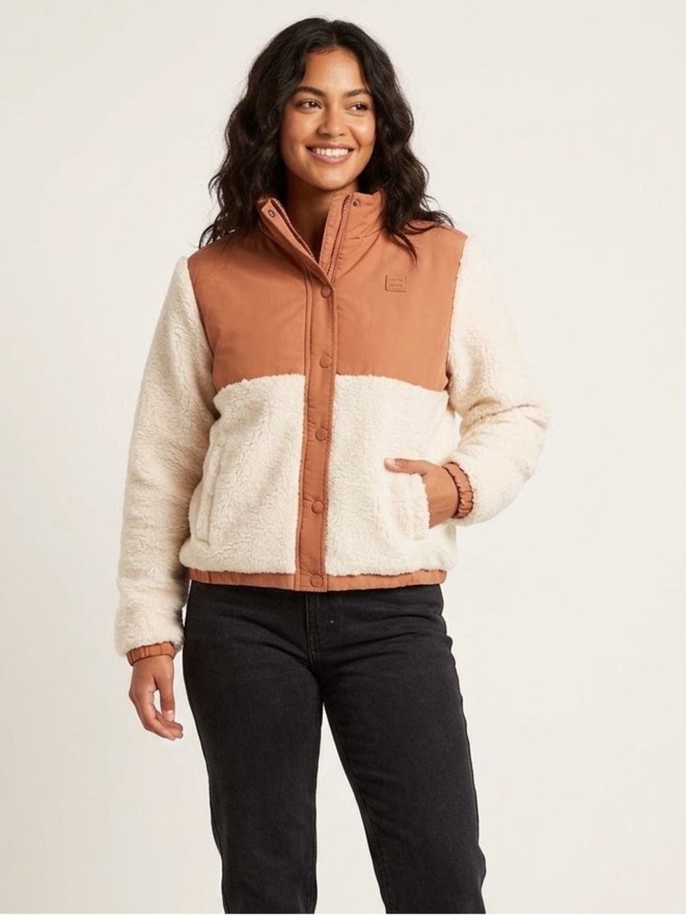 Billabong Two-Tone Teddy Jacket in Rust and Creamy White
